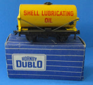 HD-32082 HORNBY DUBLO short tank wagon "SHELL LUBRICATING OIL" yellow post war black cap - BOXED