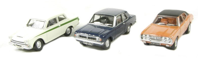 76SET08 OXFORD DIECAST Ford Cortina 3 vehicle set with Mk1, Mk2 and MK3 (Includes Life On Mars