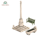 SS72 WILLS Village Scene -  Bench, Horse Trough and Village Cross Kit