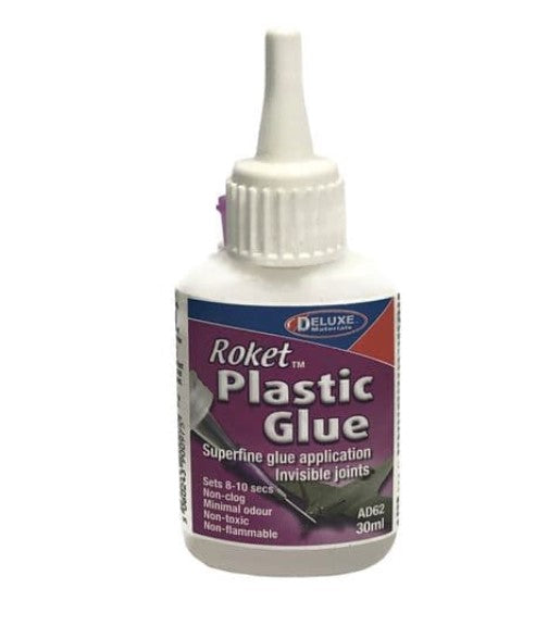 DLAD-62 DELUXE MATERIALS Roket Plastic Glue, 30ml suitable for Styrene, Polyester, butryate and plastic card