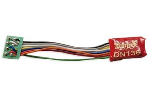 DN136PS Digitrax DCC Decoder, short harness and 8 Pin Plug, 1 Amp (1.5 Amps peak), fits N/OO/HO locos