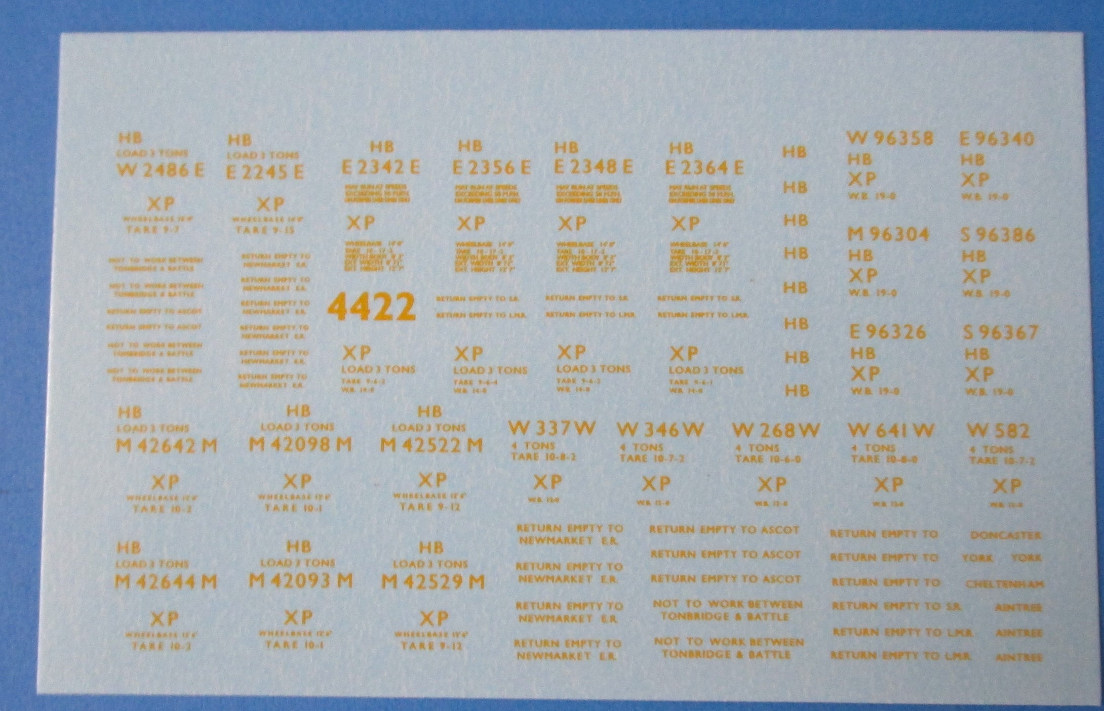 MM-4422 MODELMASTER Numbers for BR and ex Company horseboxes