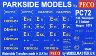 MMPC72 MODELMASTER  Transfers for Parkside Dundas kit PC72 BR GRAMPUS Engineering wagon (yellow)