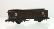 NR-10S PECO SR 15ft 9 plank 20 ton open wagon with high bar dark brown - UNBOXED N Gauge