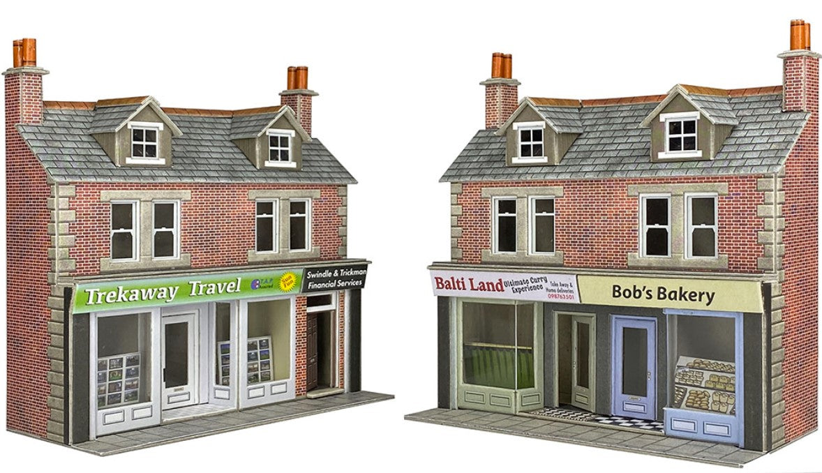 PO306 METCALFE Terraced Shop Fronts in low relief in red brick