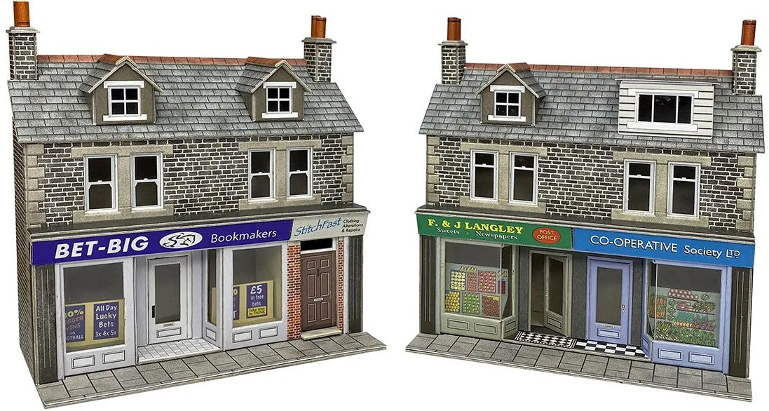 PO307 METCALFE Terraced Shop Fronts in low relief in stone