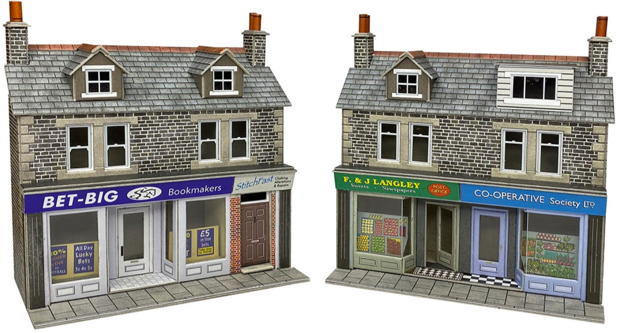 PO307 METCALFE Terraced Shop Fronts in low relief in stone