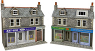 PO307 METCALFE Terraced Shop Fronts in low relief in stone