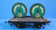 R18 HORNBY Bolster Wagon M59034 BR grey with two cables drums "LIVERPOOL CABLES" - UNBOXED