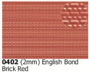 SP-0402 SLATERS  English bond brick red  embossed sheet,  A4 sheet - N gauge