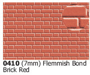 SP-0410 SLATERS  Flemish Bond Brick Red Embossed Sheet,  A4 sheet - O gauge