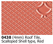 SP-0438 SLATERS  Scalloped shell roof tile red  embossed sheet, A4 sheet - OO gauge