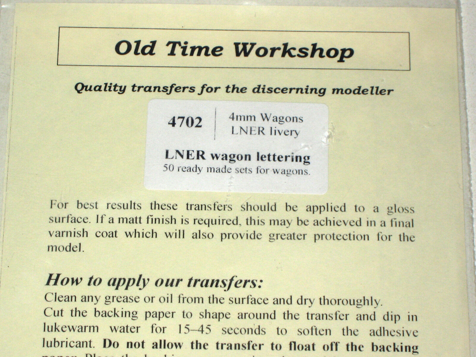 4702 OLD TIME WORKSHOP Transfers LNER wagon lettering.