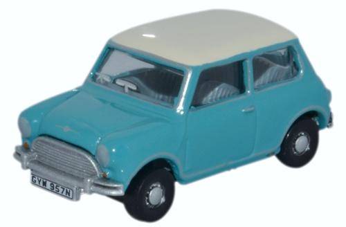 76MN008 OXFORD DIECAST Austin Mini Cooper - surf blue and old English white