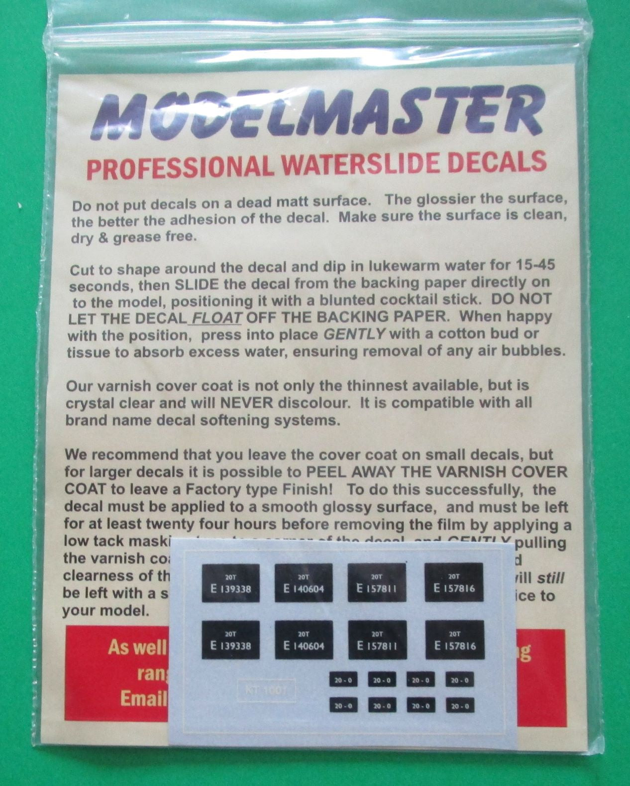 Modelmasters transfers clearance