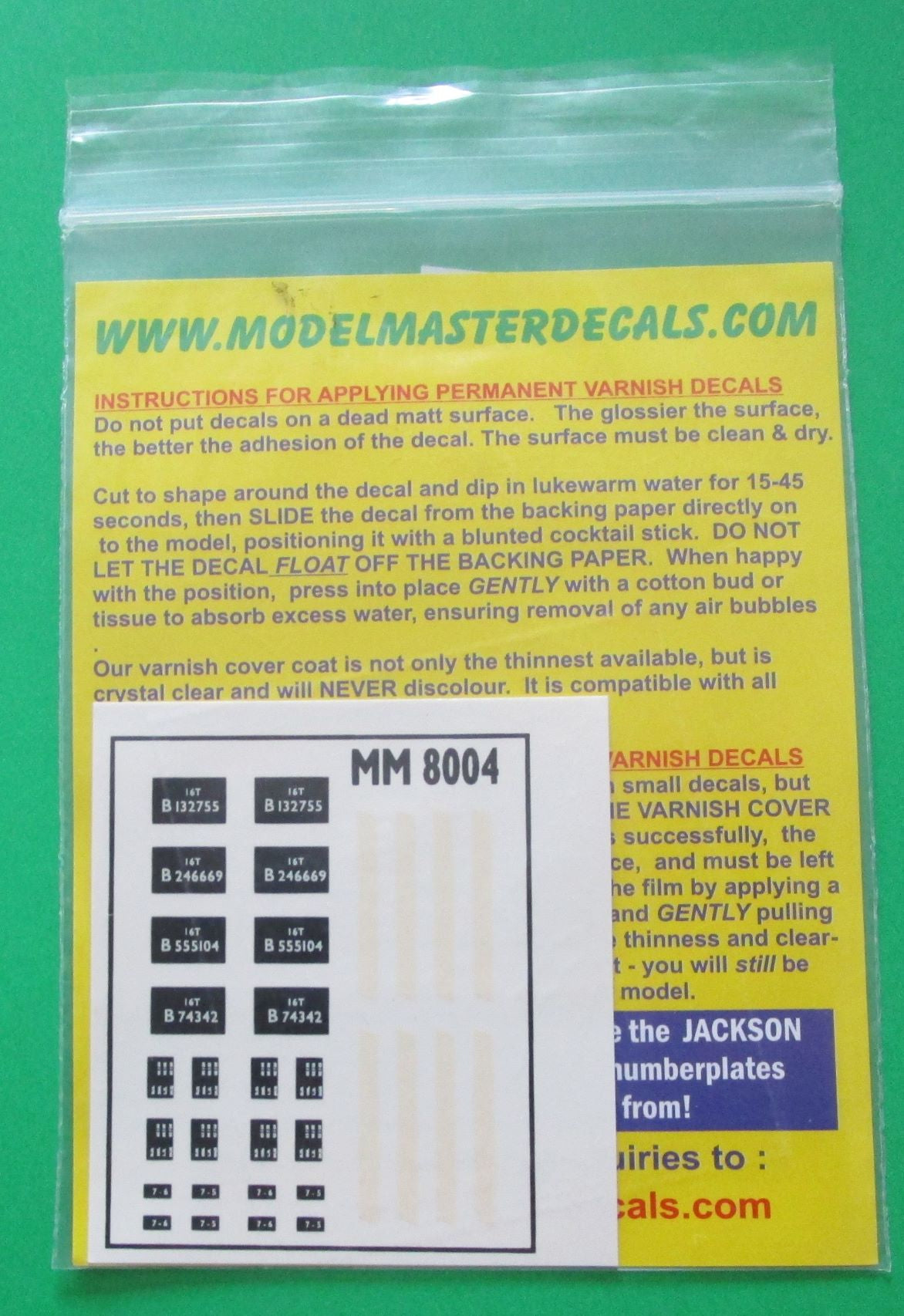 MM-8004 MODELMASTER  Transfers for Parkside Dundas kit PC21 - BR 16T mineral wagon dia 108 (BR livery)