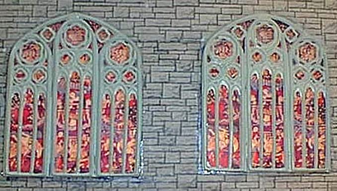 F131 LANGLEY Triple Bay Church Windows with Stained Glass unpainted window frames - OO Gauge