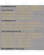 FRH4709 FOX TRANSFERS  Pullman Namesets for 1920 Birmingham Cars, 1920 Clayton Cars, 1921 Birmingham Cars and 1921 Pullman Longhedge Cars. Approximate depth of name panels 3mm.