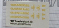F391 FMR TRANSFERS Yeoman Class 59 loco: logos, stripes, Manufacturer's decals