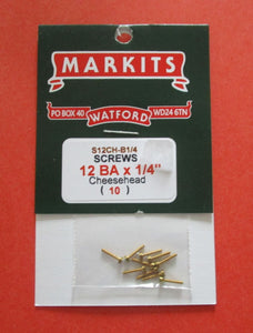 S12CH-B1/4 MARKITS 12BA x 1/4" Cheesehead Screws Brass - pack of 10